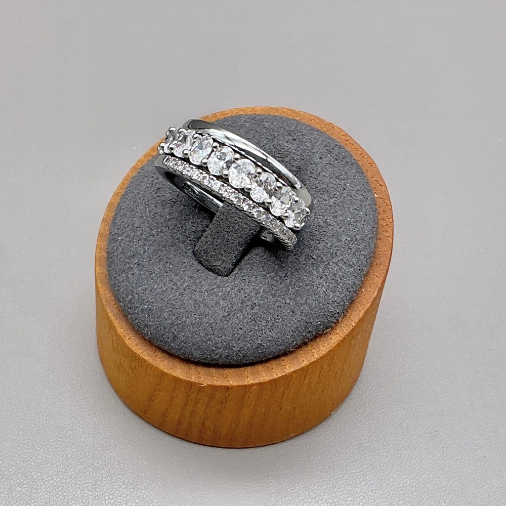 Stackable Ring Set Women Silver Tone Round Oval Clear Cubic Zirconia Size 8